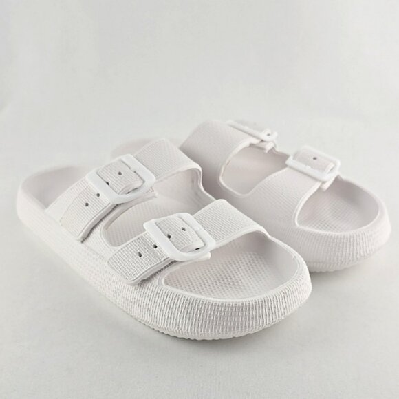 Chunky White Slide Sandals Double Buckle Straps Size Small 36/37 - Picture 1 of 12